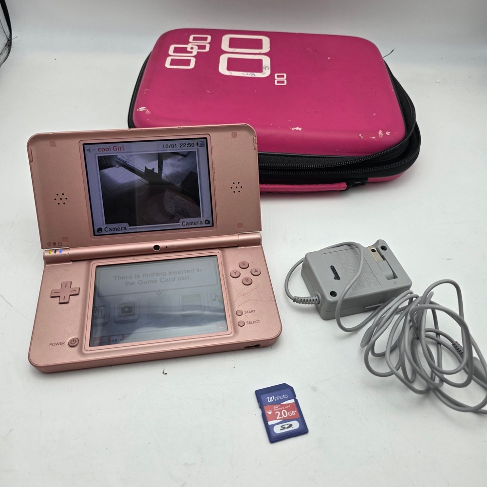 Nintendo DSi XL Rose Pink Handheld Console Bundle UTL-001 Charger SD Case H4